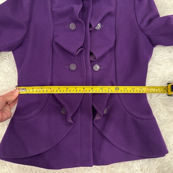 BCBGMAXAZRIA Women Wool and Cashmere  Ruffled Purple Short Coat - Picture 7 of 8